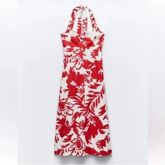 Zara Floral Linen Blend Halter Dress - Picture 3 of 11